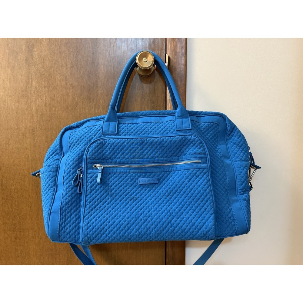 Vera Bradley Classic Weekender Blue Teal Microfiber Travel Duffel Overnight Bag